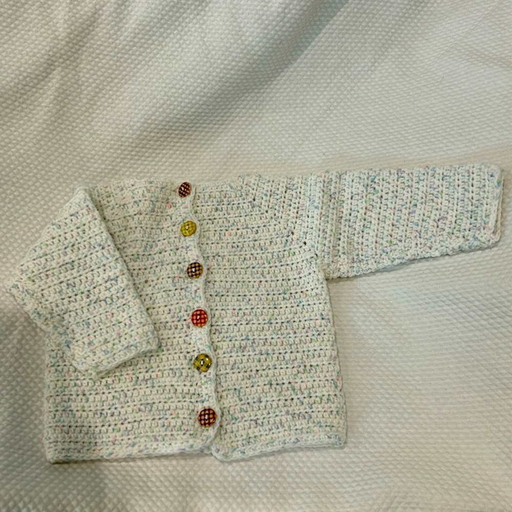 Handmade Crochet Baby Sweater. Size 6